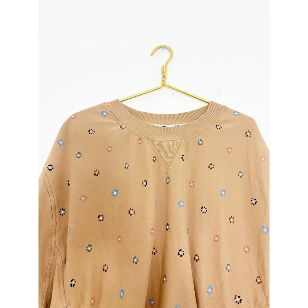Madewell Terry Sweatshirt in Dot Daisy Size 2X Tan Sloucy Oversized Boho Lounge